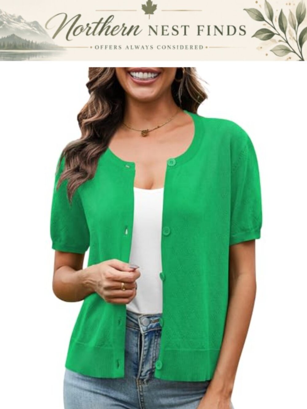 Women's Crochet Knit Short Sleeve Button Cardigan Shrug